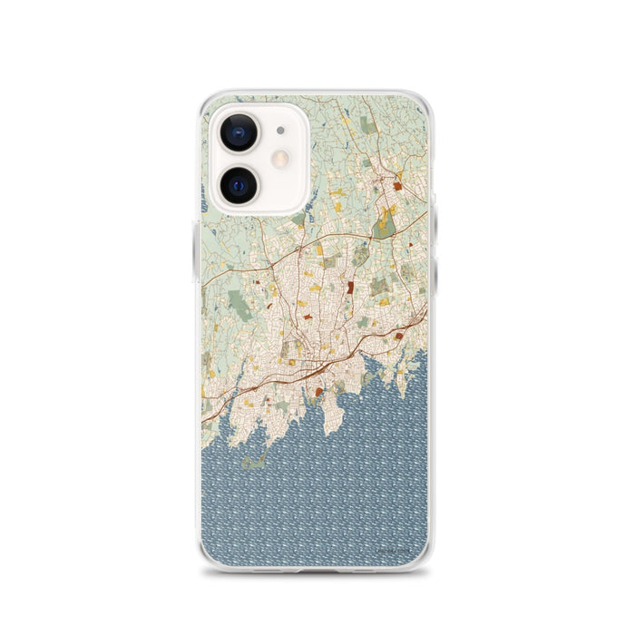 Custom Stamford Connecticut Map iPhone 12 Phone Case in Woodblock