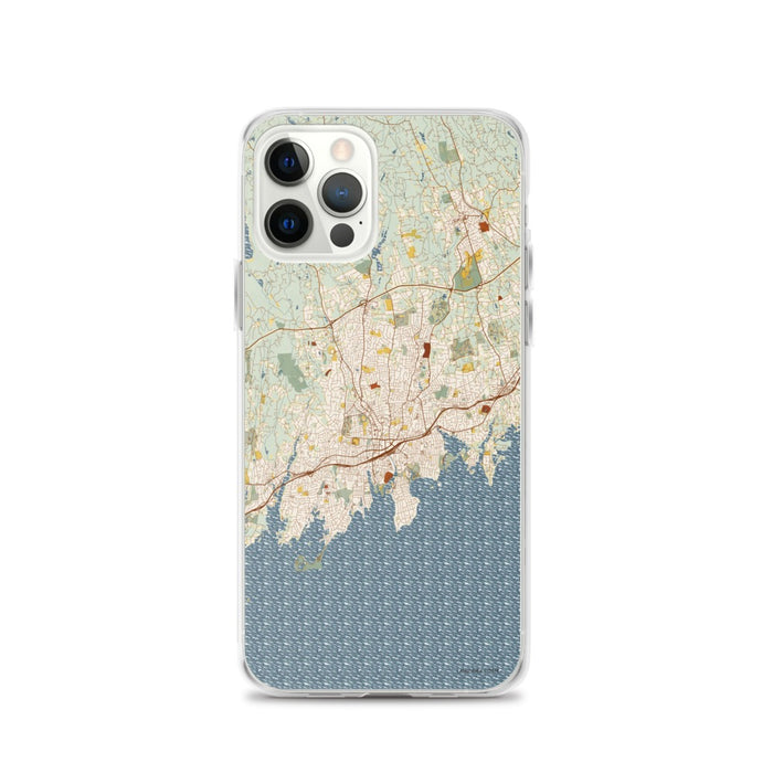 Custom Stamford Connecticut Map iPhone 12 Pro Phone Case in Woodblock