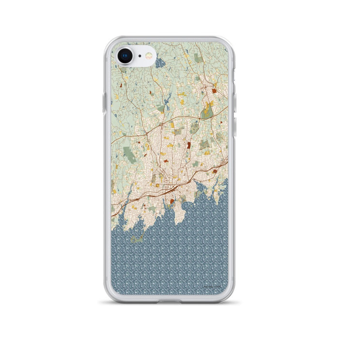Custom Stamford Connecticut Map iPhone SE Phone Case in Woodblock