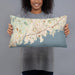Person holding 20x12 Custom Stamford Connecticut Map Throw Pillow in Woodblock