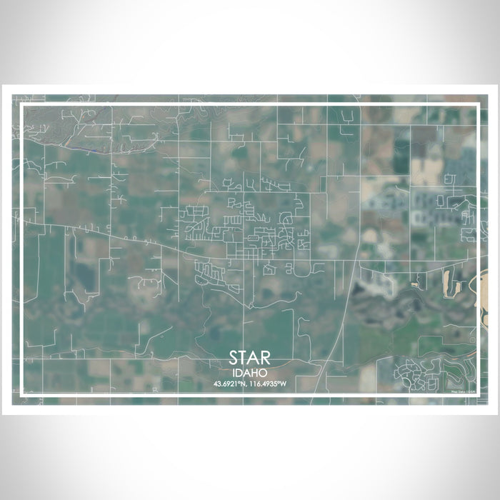 Star Idaho Map Print Landscape Orientation in Afternoon Style With Shaded Background