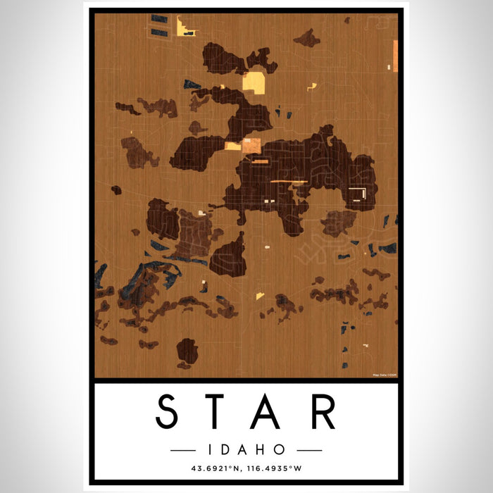 Star Idaho Map Print Portrait Orientation in Ember Style With Shaded Background