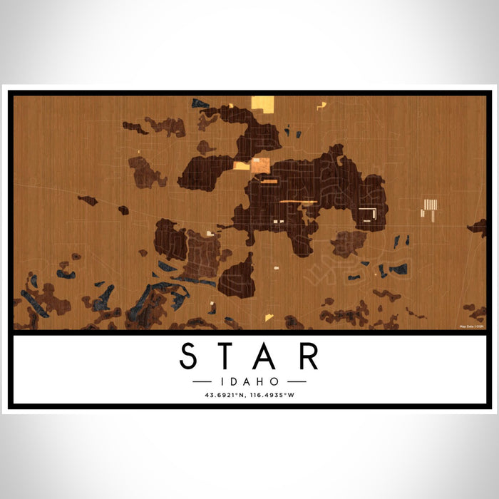 Star Idaho Map Print Landscape Orientation in Ember Style With Shaded Background