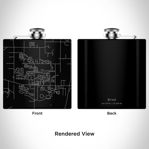 Rendered View of Star Idaho Map Engraving on 6oz Stainless Steel Flask in Black