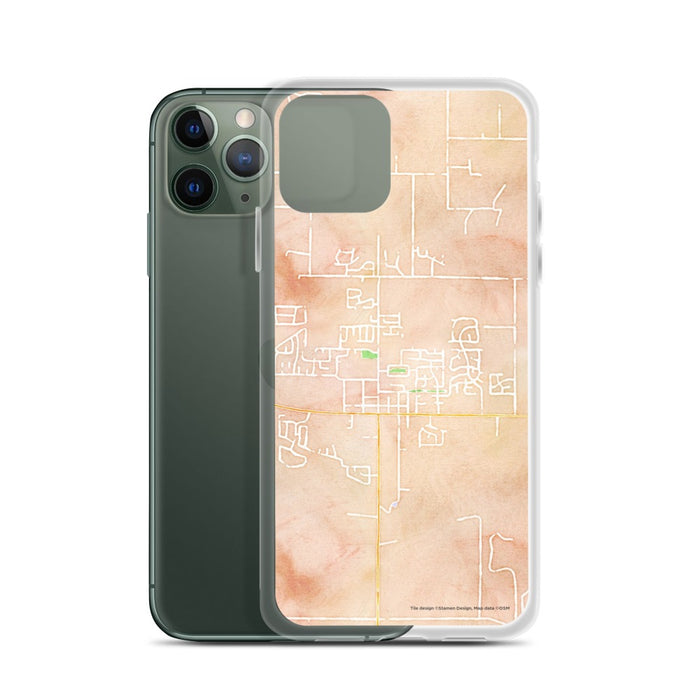 Custom Star Idaho Map Phone Case in Watercolor on Table with Laptop and Plant