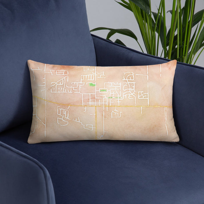 Custom Star Idaho Map Throw Pillow in Watercolor on Blue Colored Chair