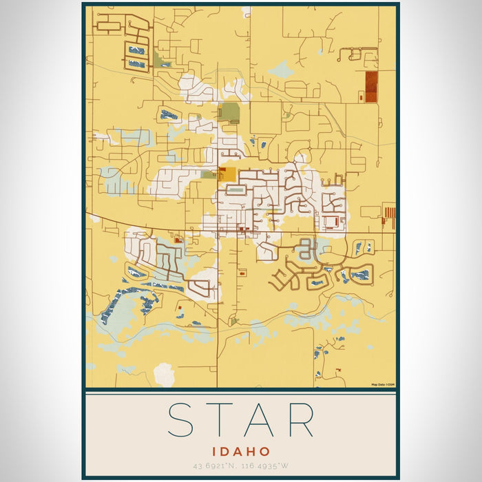 Star Idaho Map Print Portrait Orientation in Woodblock Style With Shaded Background