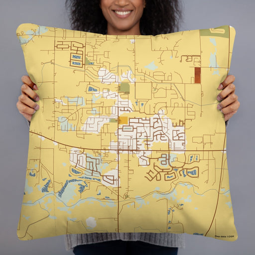 Person holding 22x22 Custom Star Idaho Map Throw Pillow in Woodblock