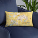 Custom Star Idaho Map Throw Pillow in Woodblock on Blue Colored Chair