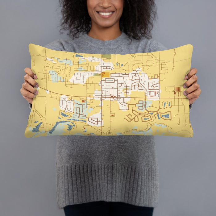 Person holding 20x12 Custom Star Idaho Map Throw Pillow in Woodblock