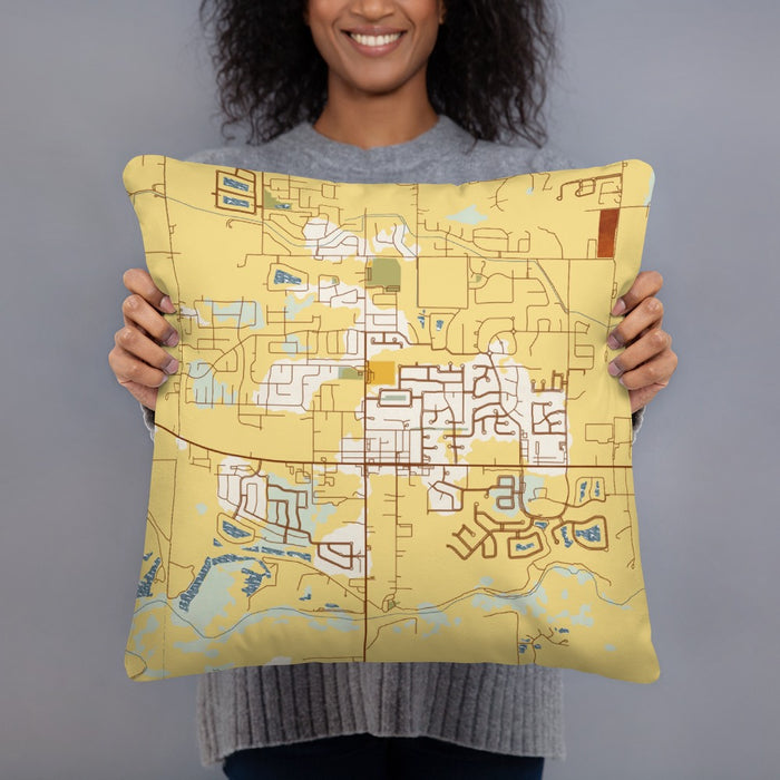 Person holding 18x18 Custom Star Idaho Map Throw Pillow in Woodblock