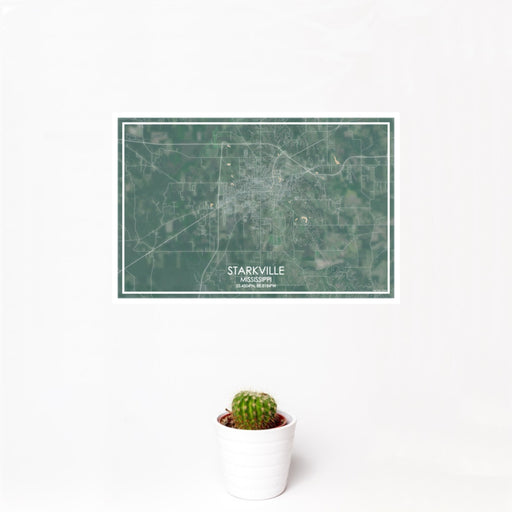 12x18 Starkville Mississippi Map Print Landscape Orientation in Afternoon Style With Small Cactus Plant in White Planter