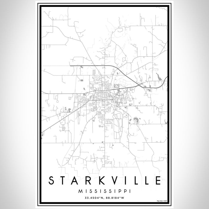 Starkville Mississippi Map Print Portrait Orientation in Classic Style With Shaded Background