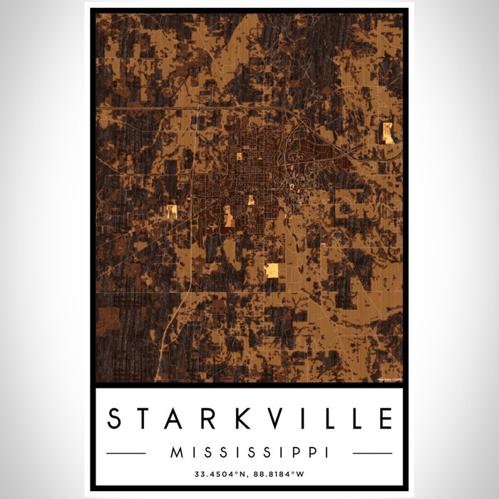 Starkville Mississippi Map Print Portrait Orientation in Ember Style With Shaded Background