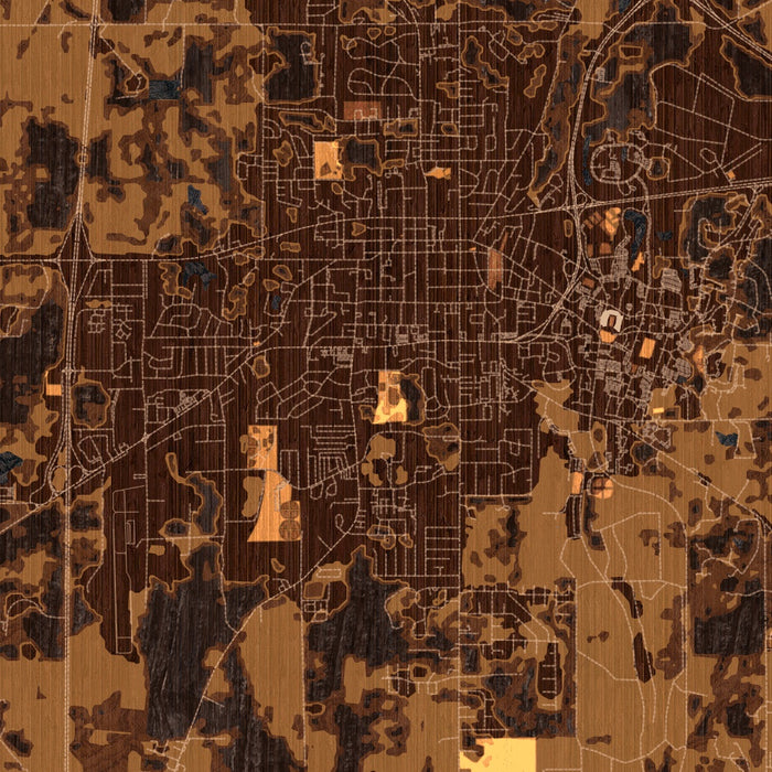 Starkville Mississippi Map Print in Ember Style Zoomed In Close Up Showing Details