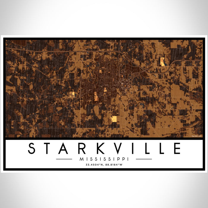 Starkville Mississippi Map Print Landscape Orientation in Ember Style With Shaded Background