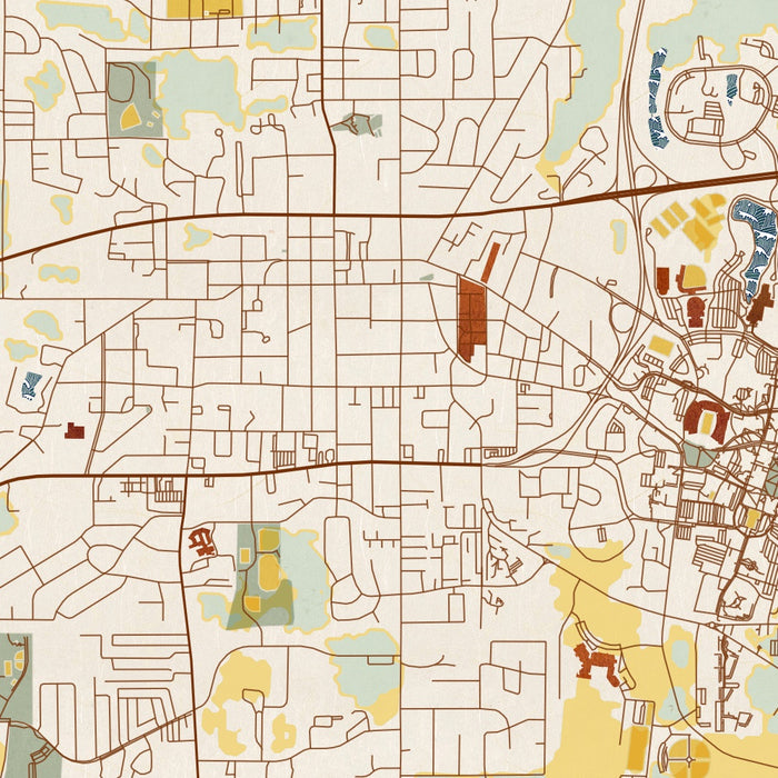 Starkville Mississippi Map Print in Woodblock Style Zoomed In Close Up Showing Details