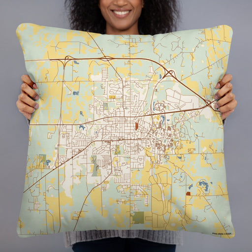 Person holding 22x22 Custom Starkville Mississippi Map Throw Pillow in Woodblock