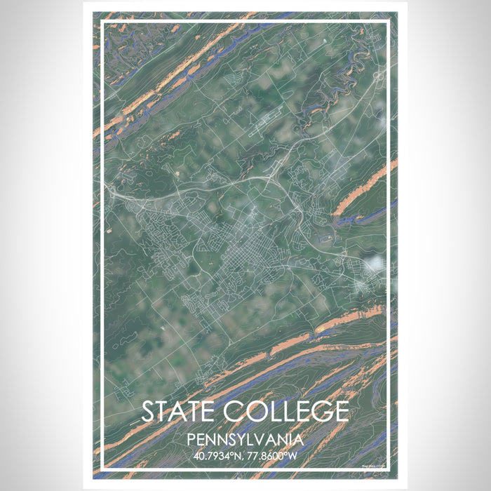 State College Pennsylvania Map Print Portrait Orientation in Afternoon Style With Shaded Background