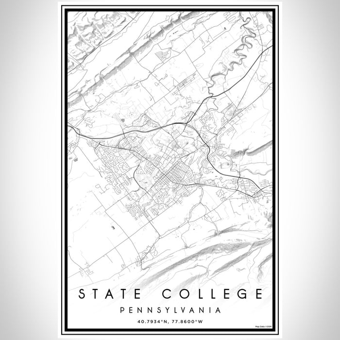 State College Pennsylvania Map Print Portrait Orientation in Classic Style With Shaded Background