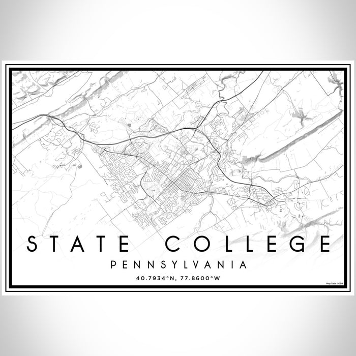 State College Pennsylvania Map Print Landscape Orientation in Classic Style With Shaded Background