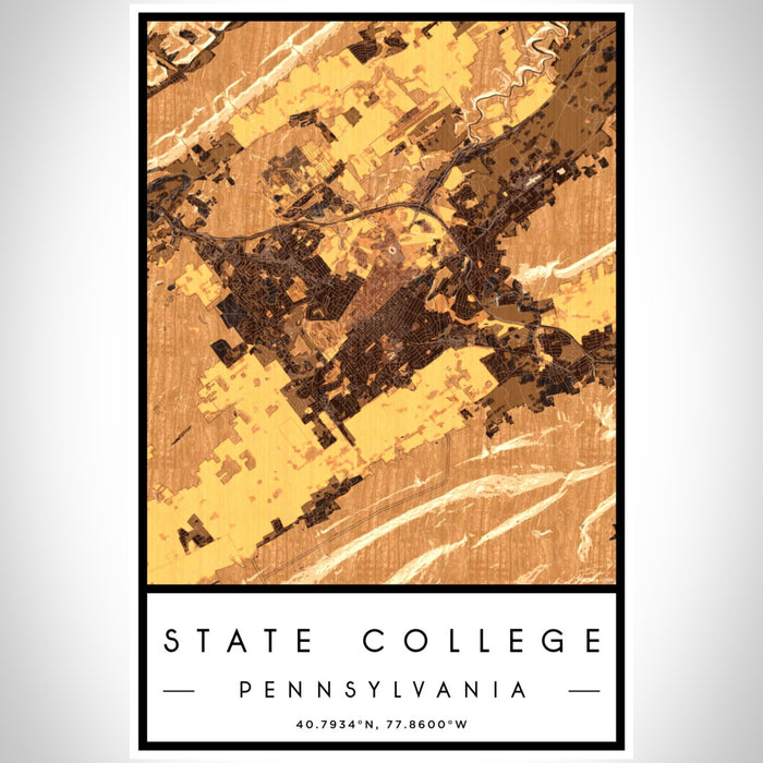 State College Pennsylvania Map Print Portrait Orientation in Ember Style With Shaded Background