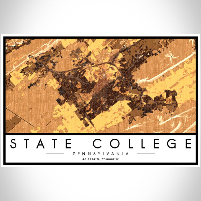 State College Pennsylvania Map Print Landscape Orientation in Ember Style With Shaded Background