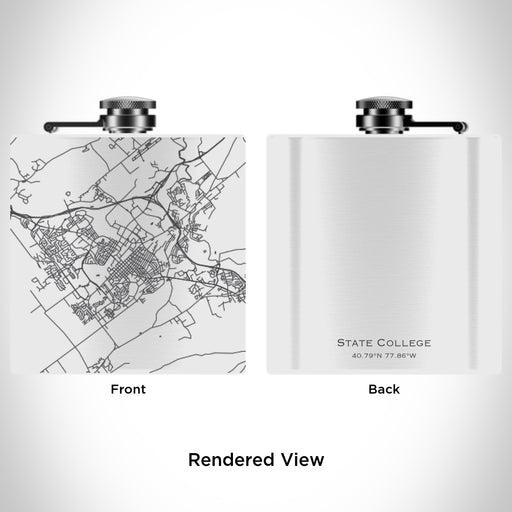 Rendered View of State College Pennsylvania Map Engraving on 6oz Stainless Steel Flask in White