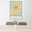24x36 State College Pennsylvania Map Print Portrait Orientation in Woodblock Style Behind 2 Chairs Table and Potted Plant