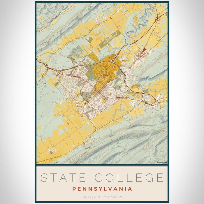 State College Pennsylvania Map Print Portrait Orientation in Woodblock Style With Shaded Background