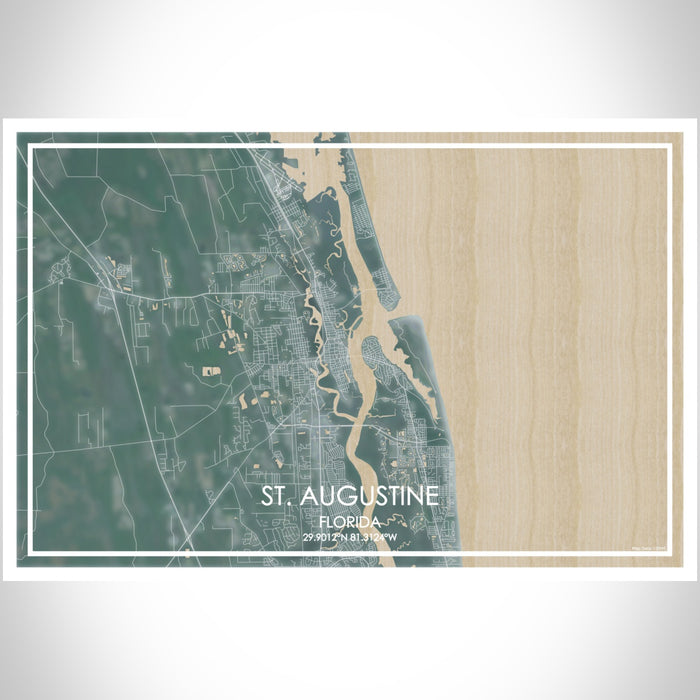 St. Augustine Florida Map Print Landscape Orientation in Afternoon Style With Shaded Background