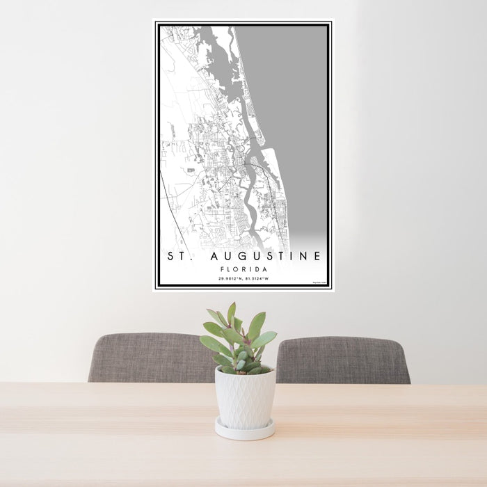 24x36 St. Augustine Florida Map Print Portrait Orientation in Classic Style Behind 2 Chairs Table and Potted Plant