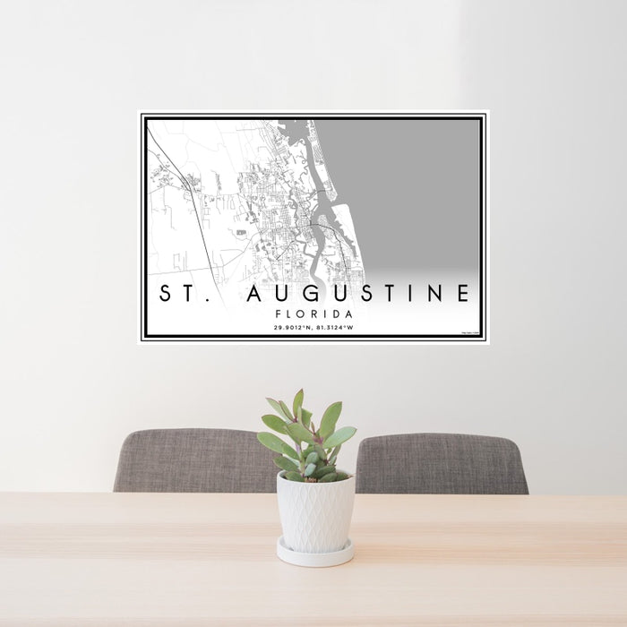 24x36 St. Augustine Florida Map Print Landscape Orientation in Classic Style Behind 2 Chairs Table and Potted Plant