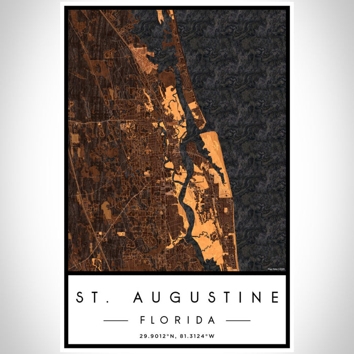 St. Augustine Florida Map Print Portrait Orientation in Ember Style With Shaded Background