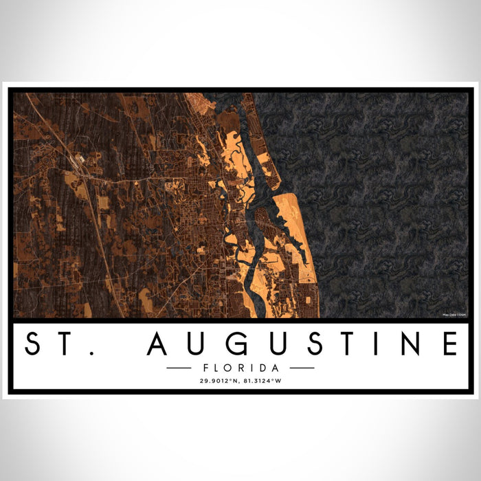 St. Augustine Florida Map Print Landscape Orientation in Ember Style With Shaded Background