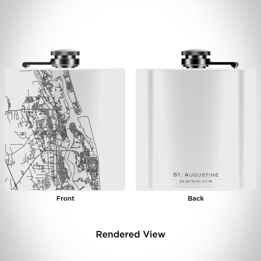 Rendered View of St. Augustine Florida Map Engraving on 6oz Stainless Steel Flask in White
