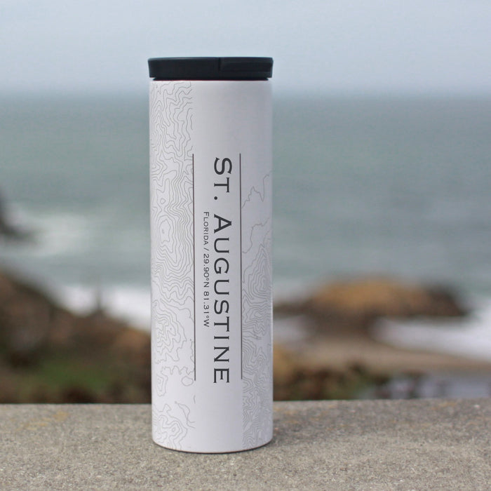 St. Augustine Florida Custom Engraved City Map Inscription Coordinates on 17oz Stainless Steel Insulated Tumbler in White