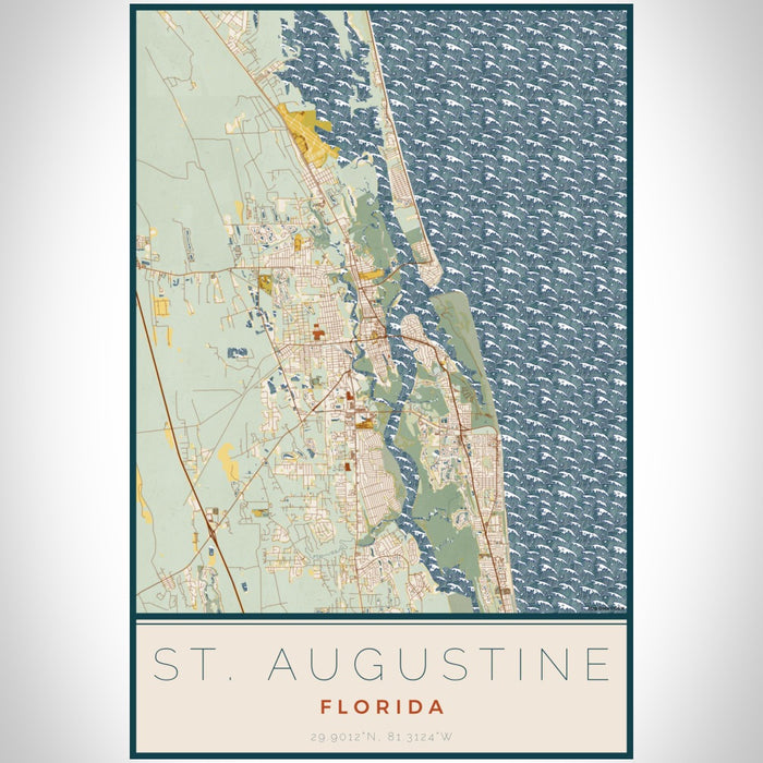 St. Augustine Florida Map Print Portrait Orientation in Woodblock Style With Shaded Background