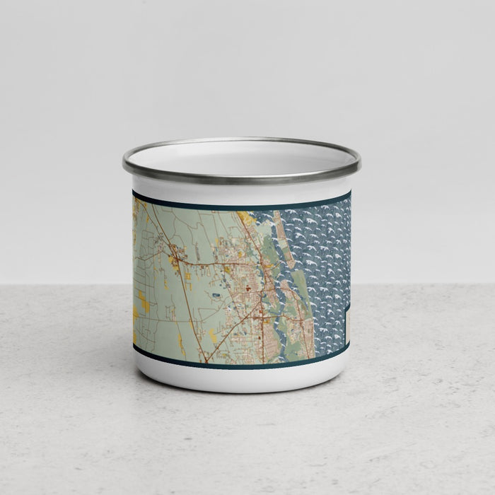 Front View Custom St. Augustine Florida Map Enamel Mug in Woodblock