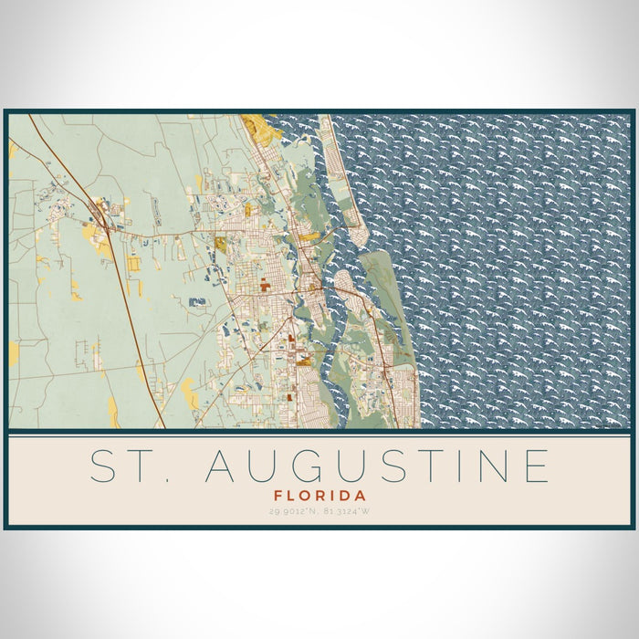 St. Augustine Florida Map Print Landscape Orientation in Woodblock Style With Shaded Background