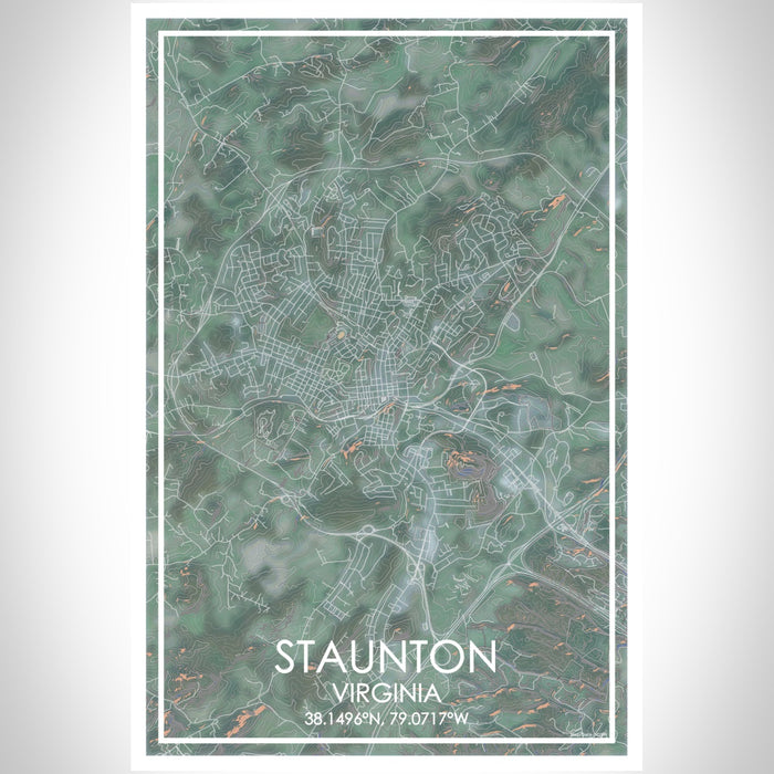 Staunton Virginia Map Print Portrait Orientation in Afternoon Style With Shaded Background