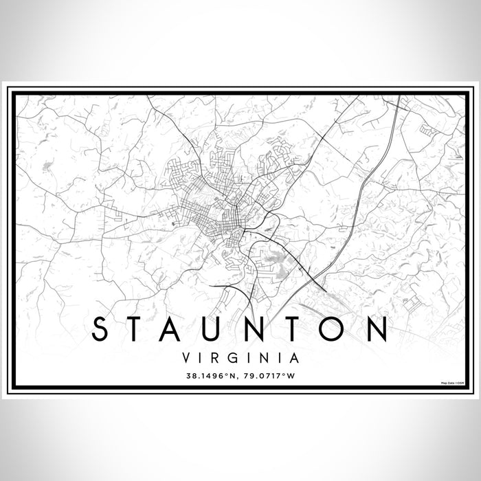 Staunton Virginia Map Print Landscape Orientation in Classic Style With Shaded Background