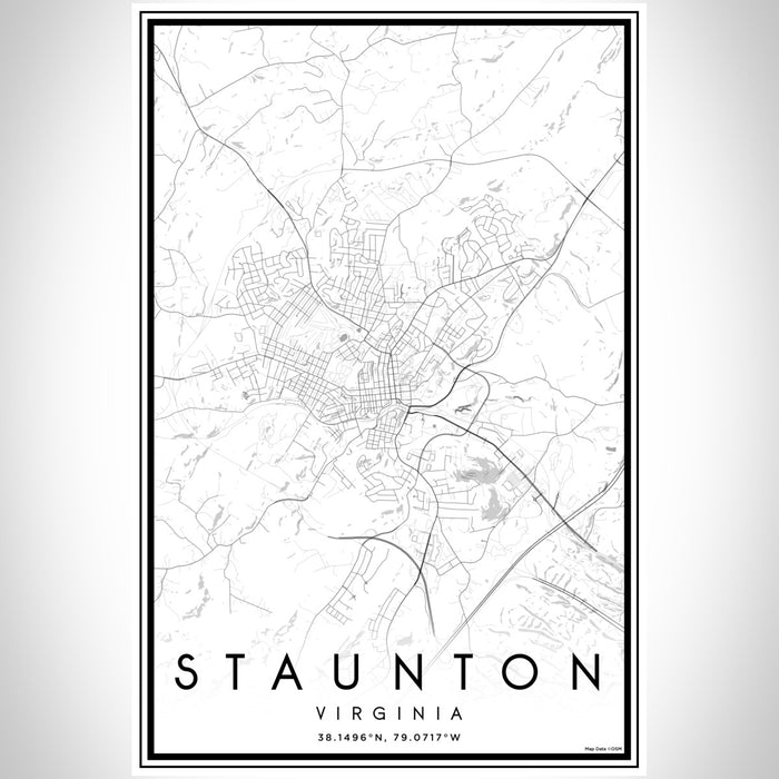 Staunton Virginia Map Print Portrait Orientation in Classic Style With Shaded Background