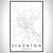 Staunton Virginia Map Print Portrait Orientation in Classic Style With Shaded Background