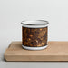 Front View Custom Staunton Virginia Map Enamel Mug in Ember on Cutting Board