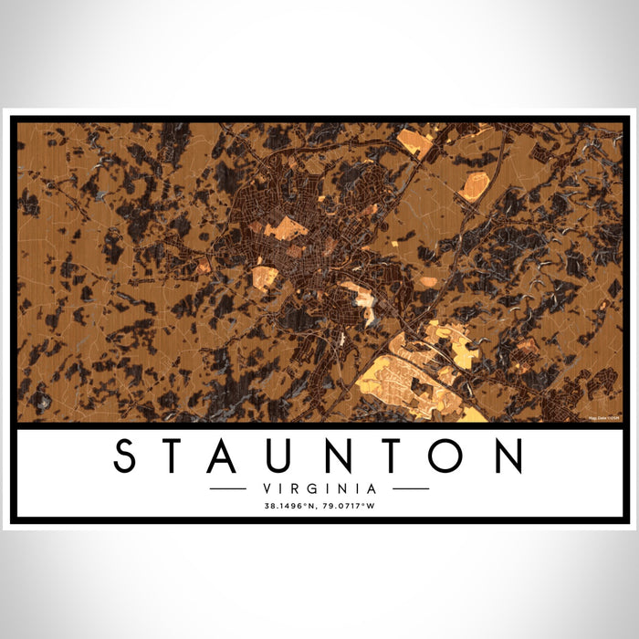 Staunton Virginia Map Print Landscape Orientation in Ember Style With Shaded Background