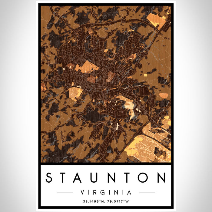 Staunton Virginia Map Print Portrait Orientation in Ember Style With Shaded Background