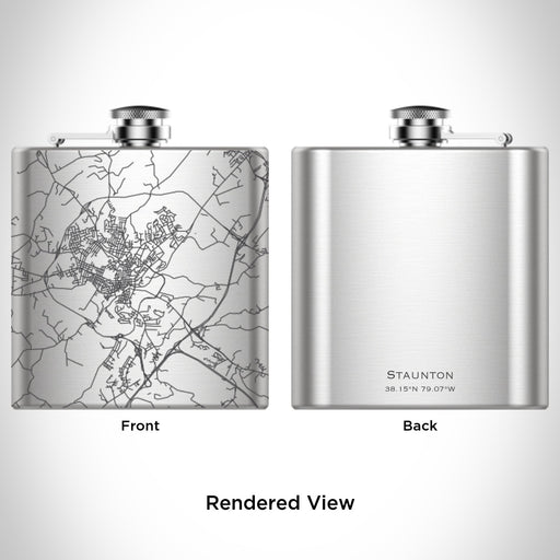 Rendered View of Staunton Virginia Map Engraving on 6oz Stainless Steel Flask