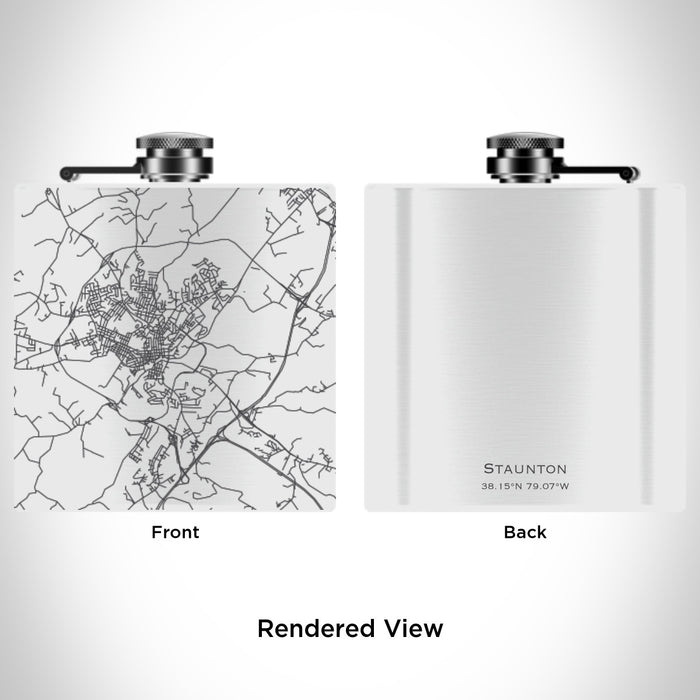 Rendered View of Staunton Virginia Map Engraving on 6oz Stainless Steel Flask in White