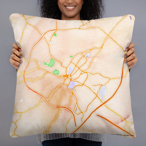 Person holding 22x22 Custom Staunton Virginia Map Throw Pillow in Watercolor